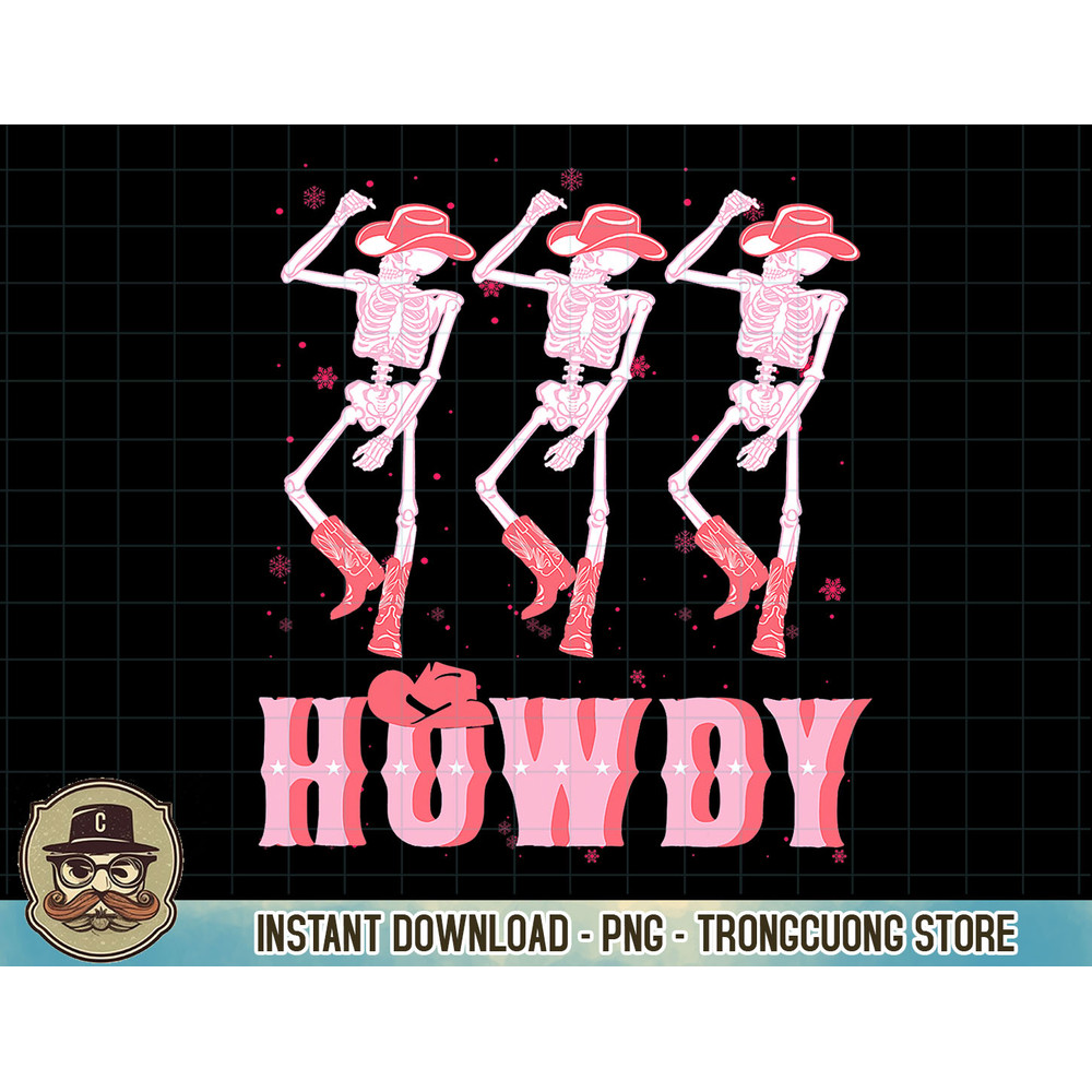 Pink Howdy, Cute Western Cowgirl, Retro Howdy Skeleton Dance T-Shirt copy.jpg