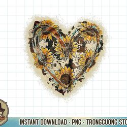 vintage bleached cow print heart sunflower western women t-shirt copy png sublimation