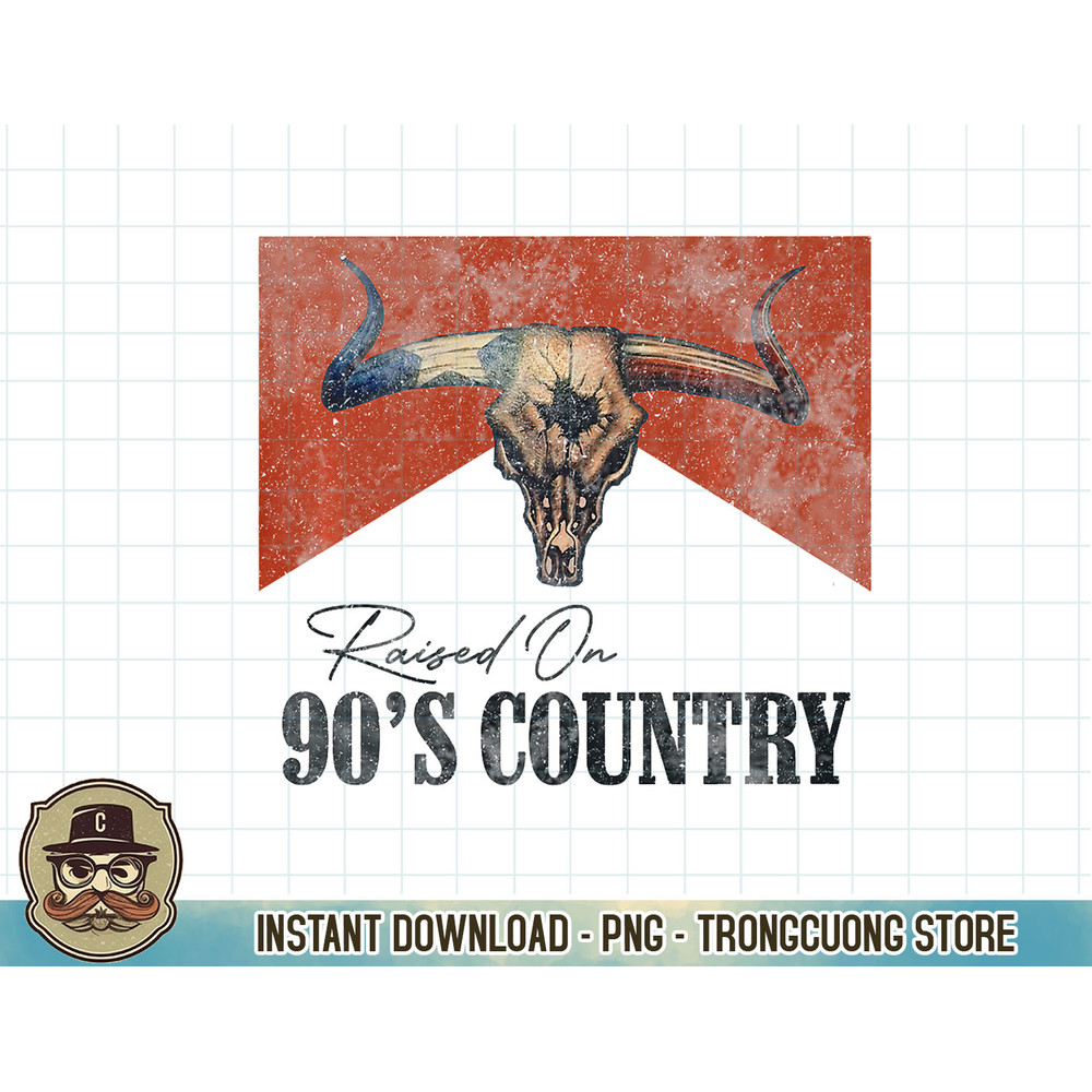 Vintage Raised On 90's Country Music Bull Skull Western Premium T-Shirt copy.jpg