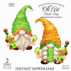 Drinking Gnomes. Tequila Gnome Clipart. Digital Clipart, Hand Drawn Graphics. Digital Download. OliArtStudioShop