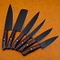Handmade Kitchen/Chef Knives Set D2 Steel with leather case Rosewood Handle 6pcs