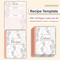 recipe template, recipe template printable, printable recipe, recipe page, cookbook template, recipe card template, reci