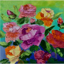 Bright Rose Painting Original Artwork Flowers Art Oil Painting Small Painting Floral Original Painting Rose Artwork