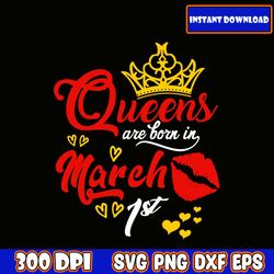 queens are born in march 1st crown instant download, cake topper png, birthday png, birthday queen png files
