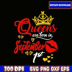 queens are born in september 1st crown instant download, cake topper png, birthday png, birthday queen png files