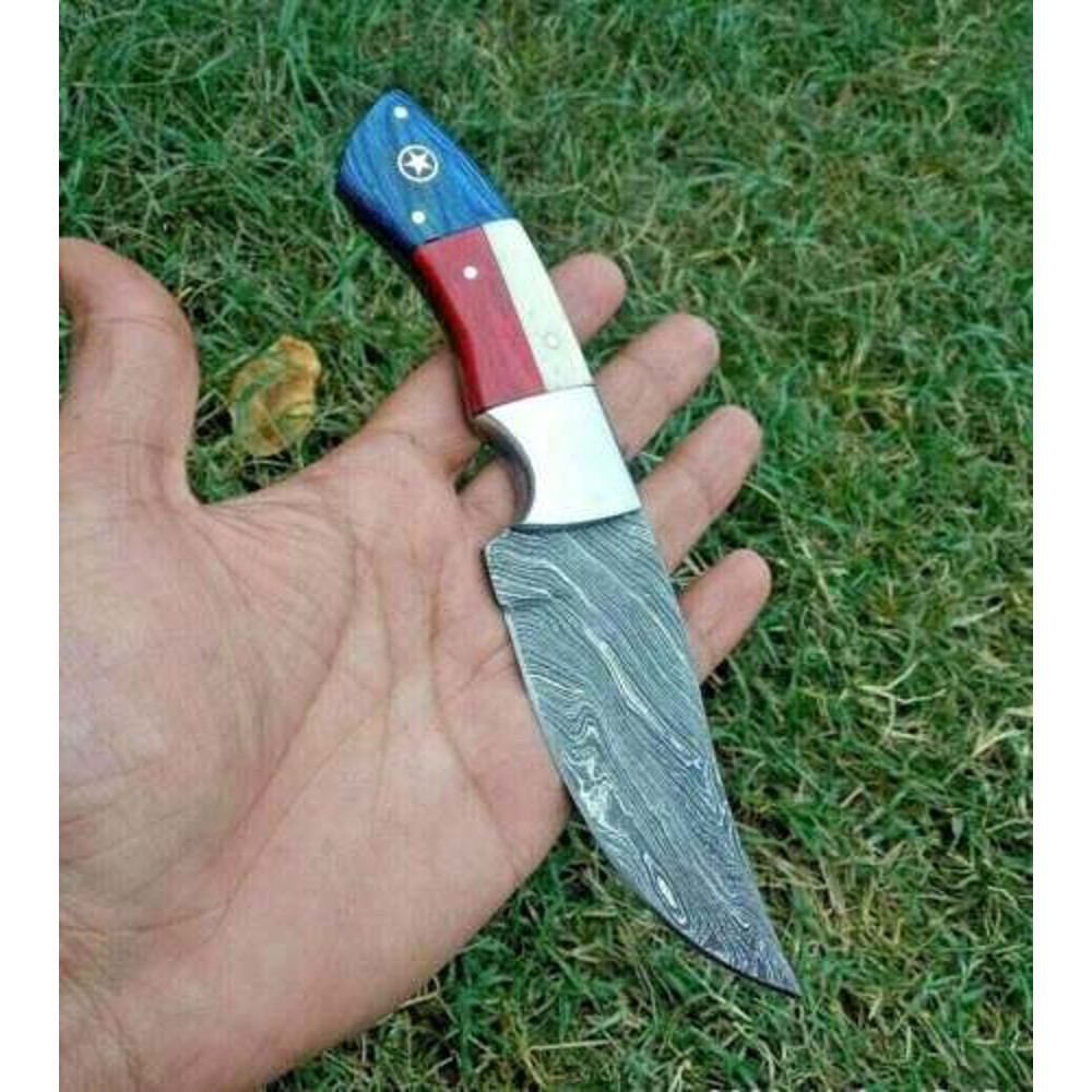 TexasSizedDurabilityHandForgedDamascusSteelHuntingKnifewithTexasFlagDesign 2jpg
