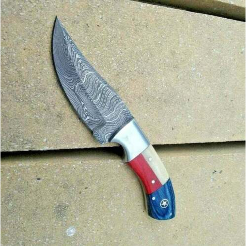 TexasSizedDurabilityHandForgedDamascusSteelHuntingKnifewithTexasFlagDesign 4jpg