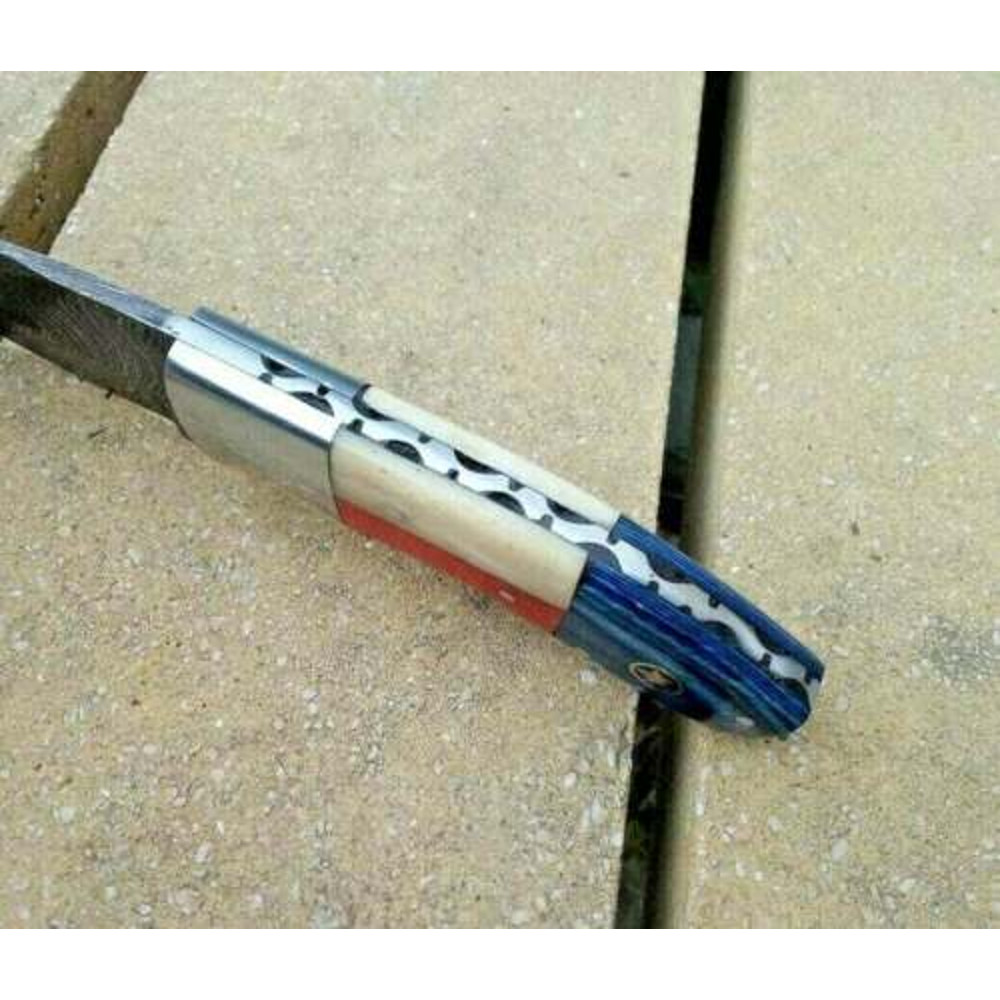 TexasSizedDurabilityHandForgedDamascusSteelHuntingKnifewithTexasFlagDesign 5jpg