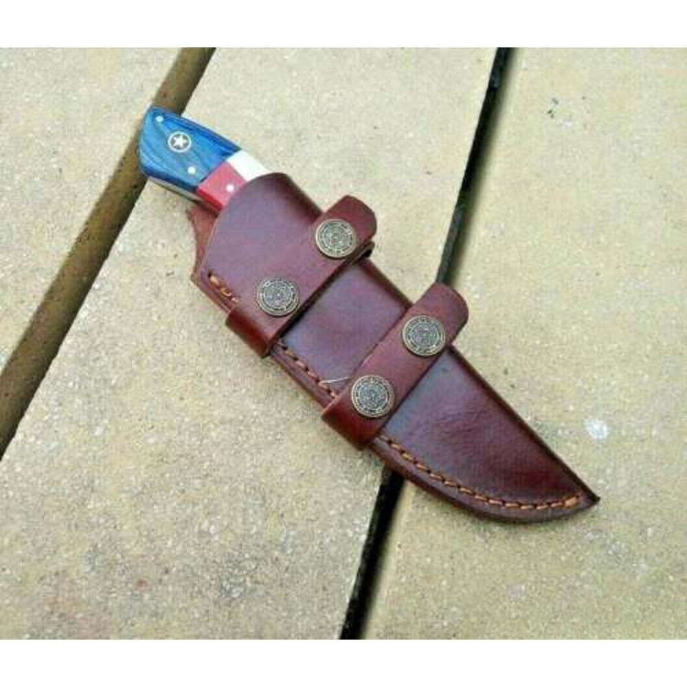 TexasSizedDurabilityHandForgedDamascusSteelHuntingKnifewithTexasFlagDesign 7jpg