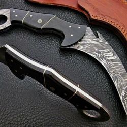 A Unique Addition to Your Collection: Full Tang Hand Forged Damascus Steel Karambit Knife with Buffalo Horn Handle