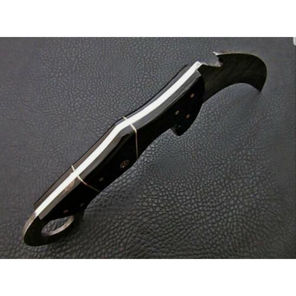AUniqueAdditiontoYourCollectionFullTangHandForgedDamascusSteelKarambitKnifewithBuffal