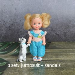Overalls and sandals for Kelly Mattel Barbie dolls. Clothes for dolls 1/6 scale.