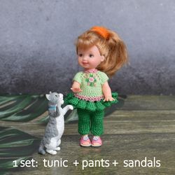 Clothes for 1/6 scale dolls. Tunic, pants and sandals for Kelly Barbie doll.  Outfit for Kelly dolls.