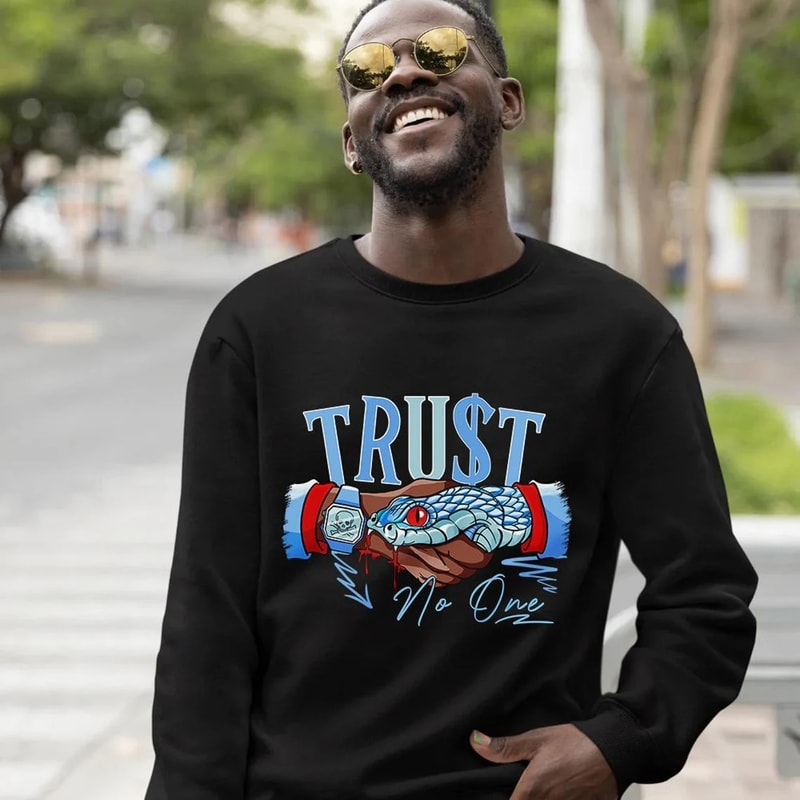 Snake Trust No One Unisex Sneaker Shirt, Retro University Blue 5s Tee, Jordan 5 University Blue T-Shirt, Hoodie, Tanktop