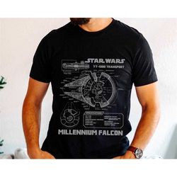 Star Wars Millennium Falcon Grey Schematics Shirt/ Star Wars Day 2023 T-shirt / May the 4th / Galaxy's Edge / Walt Disne