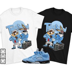 bunny tazmanian hiphop unisex sneaker shirt, retro university blue 5s tee, jordan 5 university blue t-shirt, hoodie