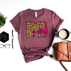 big m mom tee, leopard pattern shirt, cool mommy life t-shirt, cute new mama tshirt, mummy apparel tee, happy mothers da