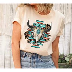 cow skull shirt, western aztec bull skull shirt, boho cow skull, western gift, cowgirl shirt,southern tee, rodeo t-shirt