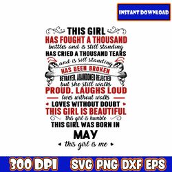 this girl was born in may svg, this girl has fought a thousand battles this girl was born in april svg png dxf eps