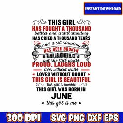 this girl was born in june svg, this girl has fought a thousand battles this girl was born in april svg png dxf eps