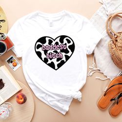 baddest bitch tee, cow pattern t-shirt, minimalist baddest bitch shirt, sassy bitch tshirt, confident womens t-shirt, fu