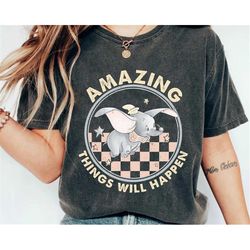 retro dumbo the flying elephant checkboard amazing things will happen shirt / disney birthday t-shirt / walt disney worl
