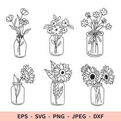Flowers Bouquet SVG Floral Jar Png File for Cricut Sunflowers DXF