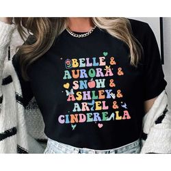 custom kid name disney princess belle aurora snow cinderella ariel shirt / disney birthday t-shirt / walt disney world /