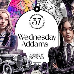 wednesday addams bundle watercolor clipart png transparent background