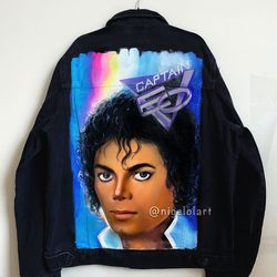 Michael Jackson Captain Eo Painted denim jacket Custom jacket Portrait from photo Personalized order denim jacket shirt