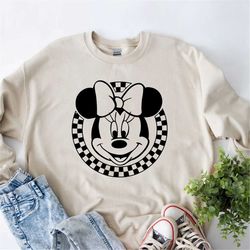 Retro Disney Sweatshirt| Minnie Checkered Sweater| Disney Family Sweatshirt| Vintage Disney Sweat| Disneyworld Shirts