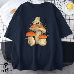 frog cottagecore aesthetic t-shirt | frog & mushroom tee | botanical floral mushroom frog | goblincore cottagecore