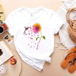 breast cancer awareness shirt - cool sunflower apparel - bird ribbon clothes - floral cancer t-shirt - stronger than can