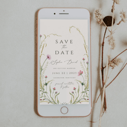 electronic wildflower wedding save the date invitation, floral save the date evite template, digital wedding save date