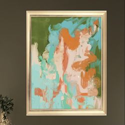 abstract painting digital download wall art above couch office home decor blue oil painting terracotta art print canvas