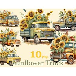Sunflower Truck Clipart | Vintage Truck Clipart