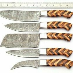 craftsmanship at its finest: handmade handforged chef knife set with damascus steel blades