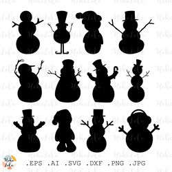 Snowman Silhouette Svg Christmas Cricut files Templates Decals Dxf Clipart Png