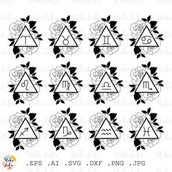 zodiac signs svg keychain astrology symbol cricut silhouette dxf stencil templates clipart png