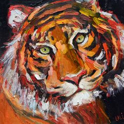 tiger painting original oil painting 20x20cm animal art pet painting tiger portrait 8'x8' african art savanna art