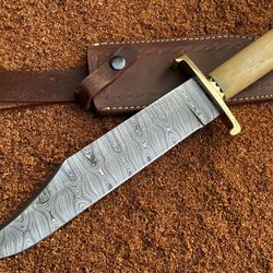 custom handmade damascus steel bowie hunting knife with leather sheath beautiful knife hand forged knife mk015m