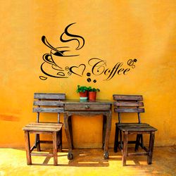 Coffee Cup With Heart, Coffee Shop, Cafe, Logo, Emblem, Wall Sticker Vinyl Decal Mural Art Decor