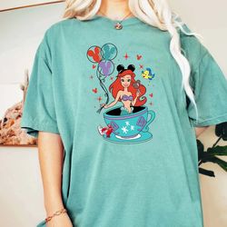 ariel princess shirt, little mermaid shirt, mickey balloon shirt, disney teacup shirt, disney character tee, comfort col