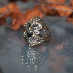 Forest spirit massive ring for man. Heavy jewelry. Traditional Slavic Scandinavian design. Veles Pagan god.