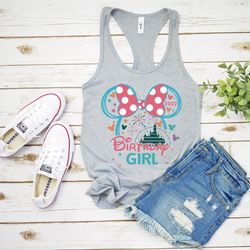 birthday girl tank top, custom birthday tank, disney birthday tank, minnie ears tank, disney castle tank, disney birthda