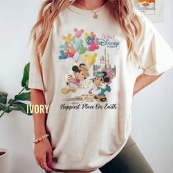 comfort colors vintage mickey and minnie shirt, the happiest place on earth, disneyland shirt, disney balloons shirt, di