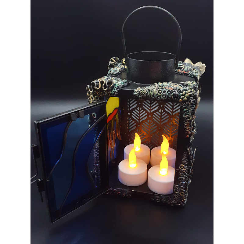 Stained Glass Jellyfish Lamp Stained Glass Candle Holder Coral Reef Polymer Clay Nautical Decor Ocean Wave Suncatcher 5