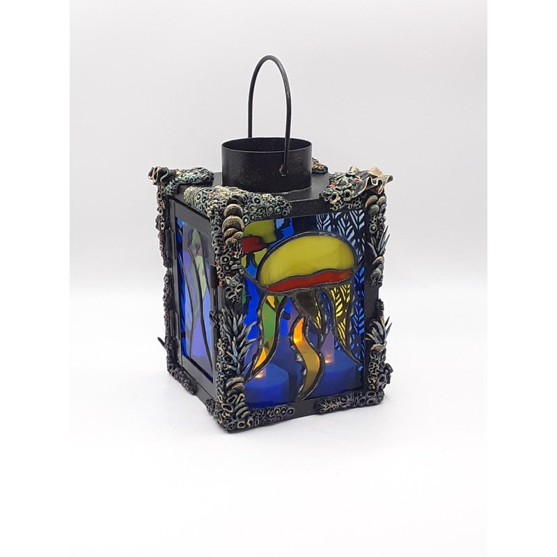 Stained Glass Jellyfish Lamp Stained Glass Candle Holder Coral Reef Polymer Clay Nautical Decor Ocean Wave Suncatcher 7