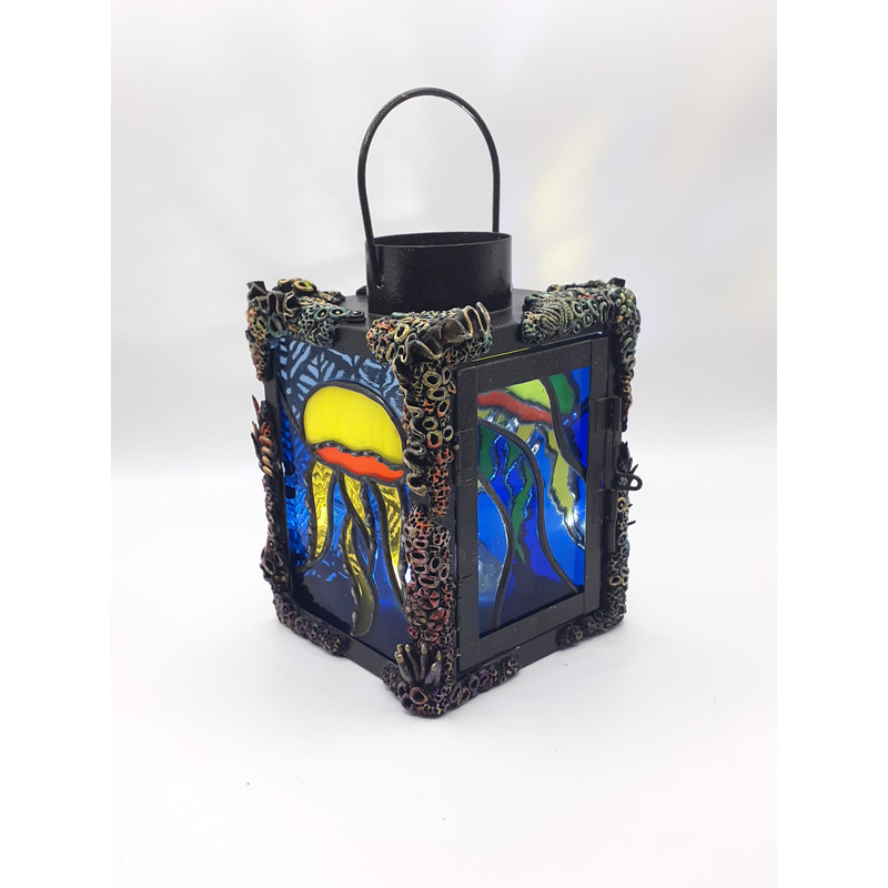 Stained Glass Jellyfish Lamp Stained Glass Candle Holder Coral Reef Polymer Clay Nautical Decor Ocean Wave Suncatcher 9