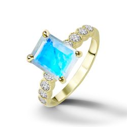 rainbow moonstone ring - june birthstone - statement ring - gold ring - engagement ring - rectangle ring - cocktail ring